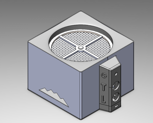 CAD model of compact air purifier and fragrance dispenser